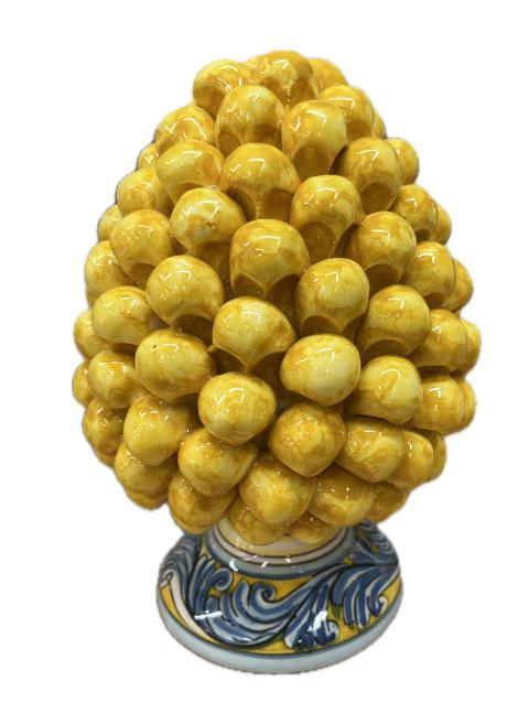 Pigna siciliana in ceramica giallo ocra con base decorata Produzione artigianale di Caltagirone h.20cm