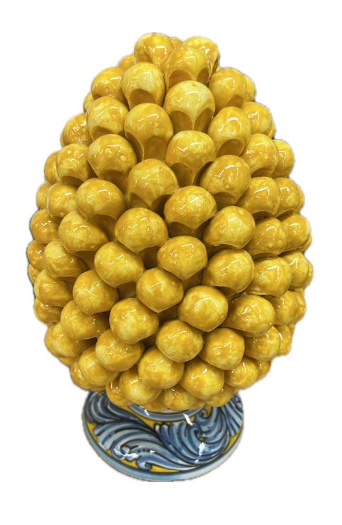 Pigna siciliana in ceramica giallo ocra con base decorata Produzione artigianale di Caltagirone h.25cm