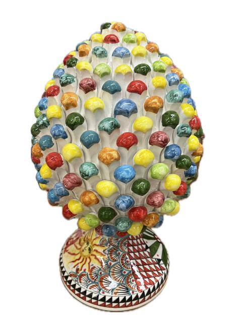 Pigna siciliana in ceramica  modello arlecchino Produzione artigianale di Caltagirone H 37cm