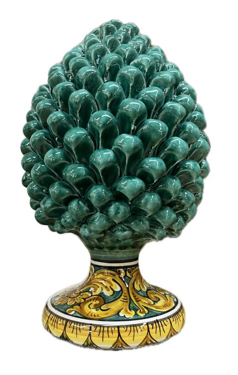 Pigna siciliana in ceramica con piede decorato Produzione artigianale di Caltagirone H 30cm
