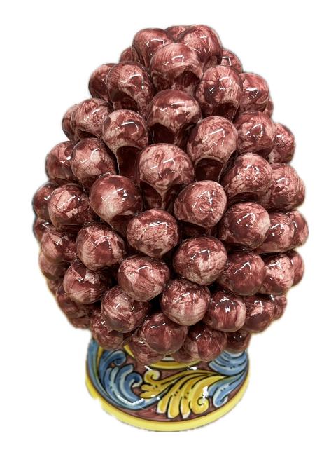 Pigna siciliana in ceramica bordeaux con base decorata Produzione artigianale di Caltagirone h.20cm