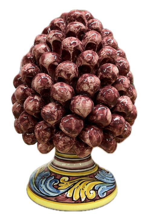 Pigna siciliana in ceramica bordeaux con base decorata Produzione artigianale di Caltagirone h.20cm