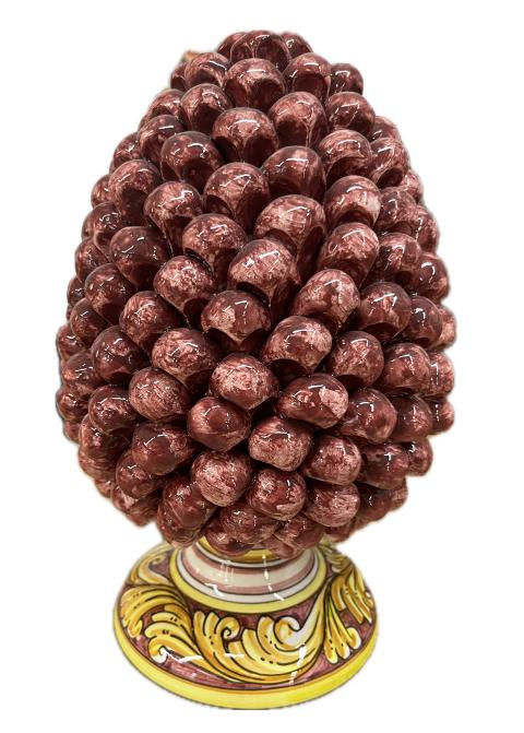 Pigna siciliana in ceramica bordeaux con base decorata Produzione artigianale di Caltagirone h.25cm