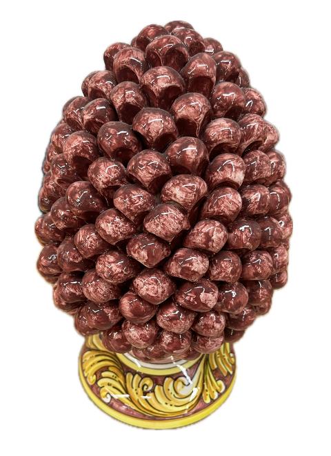 Pigna siciliana in ceramica bordeaux con base decorata Produzione artigianale di Caltagirone h.25cm