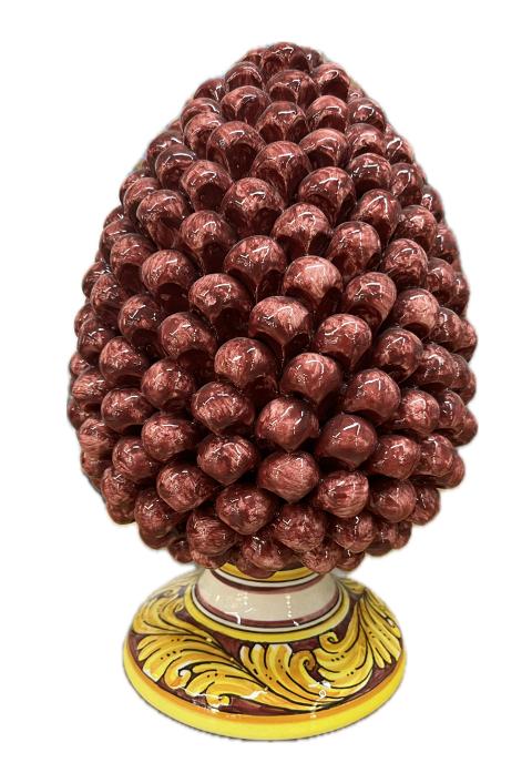 Pigna siciliana in ceramica bordeaux con base decorata Produzione artigianale di Caltagirone h.30cm