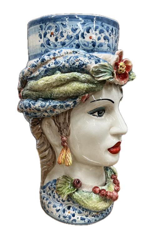Teste di Moro decorate con fiori Produzione artigianale di Caltagirone H 40cm