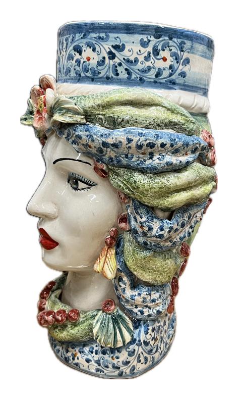Teste di Moro decorate con fiori Produzione artigianale di Caltagirone H 40cm