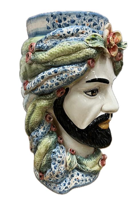 Teste di Moro decorate con fiori Produzione artigianale di Caltagirone H 40cm