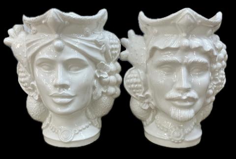 Teste di Moro moderne bianche monocolore con frutta Produzione artigianale di Caltagirone h.15cm
