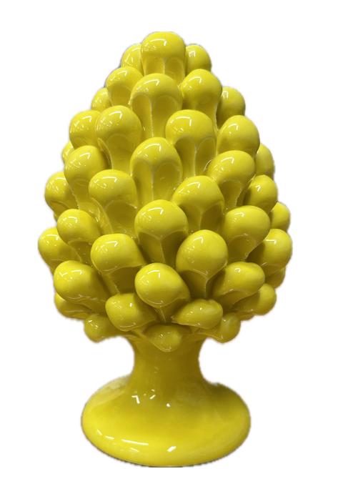 Pigna siciliana in ceramica monocolore giallo limone Produzione artigianale di Caltagirone H 15cm