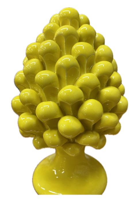 Pigna siciliana in ceramica monocolore giallo limone Produzione artigianale di Caltagirone H 15cm