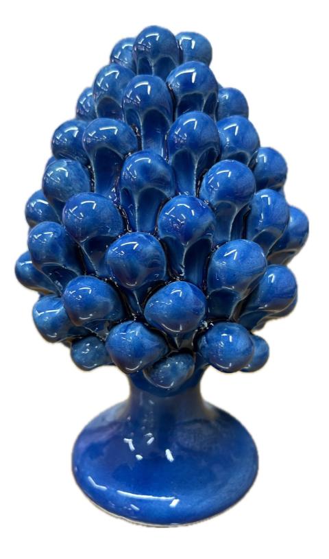 Pigna siciliana in ceramica monocolore blu Produzione artigianale di Caltagirone H 15cm