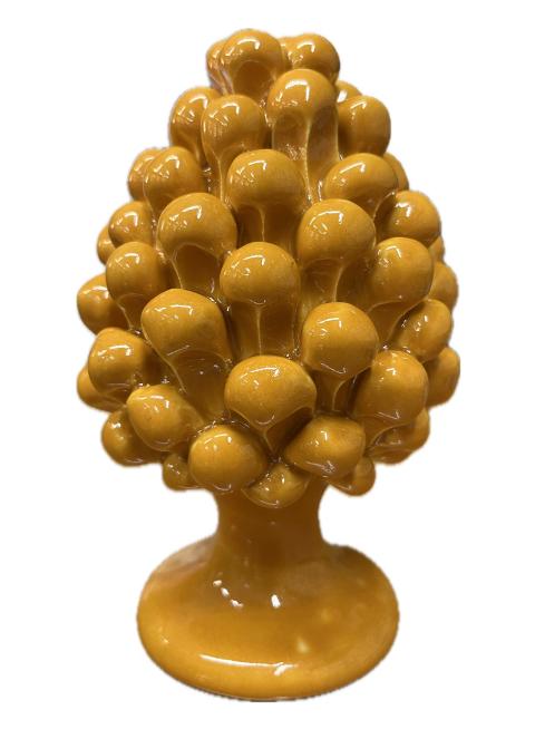 Pigna siciliana in ceramica monocolore giallo ocra Produzione artigianale di Caltagirone H 15cm