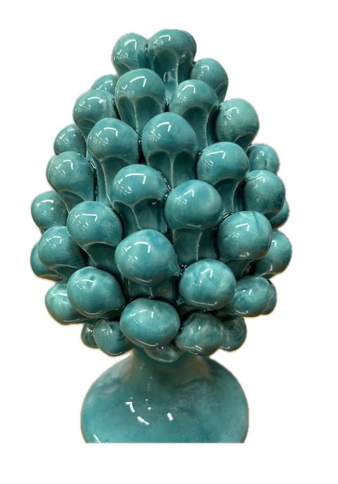 Pigna siciliana in ceramica monocolore verde acqua Produzione artigianale di Caltagirone H 15cm