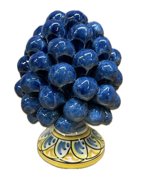 Pigna siciliana in ceramica con piede decorato blu Produzione artigianale di Caltagirone H 15cm