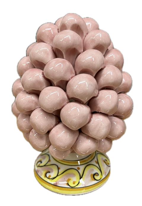 Pigna siciliana in ceramica con piede decorato rosa Produzione artigianale di Caltagirone H 15cm