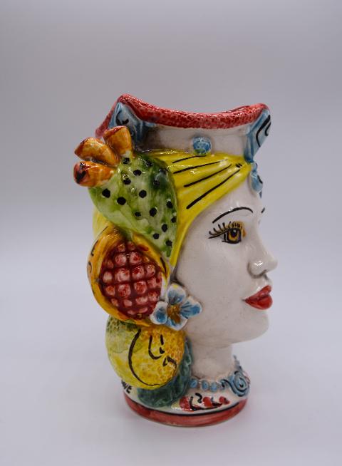 New Teste di moro con frutta e fichi d'india moderne Produzione artigianale di Caltagirone h.15cm
