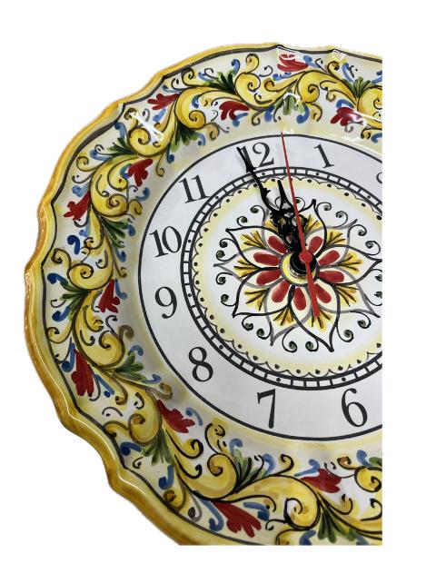 Orologio da parete in ceramica smerlato decoro siciliano Produzione artigianale di Santo Stefano di Camastra diametro 30cm