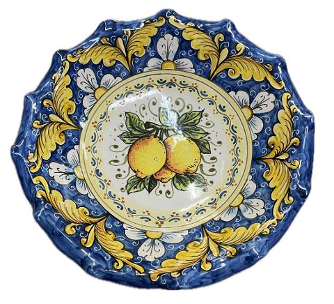 Centrotavola smerlato con limoni decoro barocco Produzione artigianale di Santo Stefano di Camastra diametro 37cm