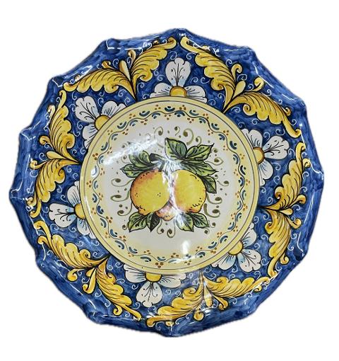 Centrotavola smerlato con limoni decoro barocco Produzione artigianale di Santo Stefano di Camastra diametro 37cm