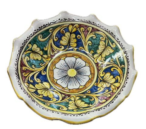Centrotavola smerlato decoro barocco Produzione artigianale di Santo Stefano di Camastra diametro 30cm