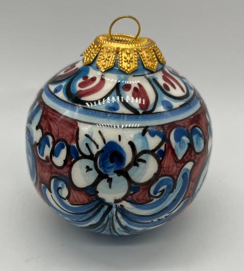 Palline di Natale in ceramica siciliana decoro barocco floreale Produzione artigianale di Caltagirone 8/9 cm