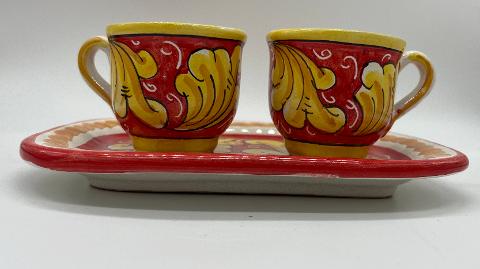 Tet a Tet servizio da caffè, due tazzine e vassoio in ceramica Produzione artigianale Santo Stefano di Camastra Larghezza 19cm
