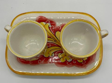 Tet a Tet servizio da caffè, due tazzine e vassoio in ceramica Produzione artigianale Santo Stefano di Camastra Larghezza 19cm