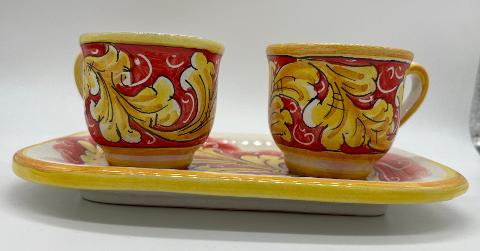 Tet a Tet servizio da caffè, due tazzine e vassoio in ceramica Produzione artigianale Santo Stefano di Camastra Larghezza 19cm