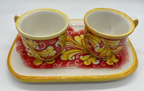 Tet a Tet servizio da caffè, due tazzine e vassoio in ceramica Produzione artigianale Santo Stefano di Camastra Larghezza 19cm