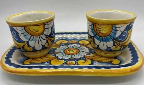 Tet a Tet servizio da caffè, due tazzine e vassoio in ceramica Produzione artigianale Santo Stefano di Camastra Larghezza 19cm