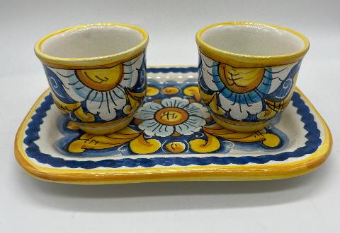 Tet a Tet servizio da caffè, due tazzine e vassoio in ceramica Produzione artigianale Santo Stefano di Camastra Larghezza 19cm