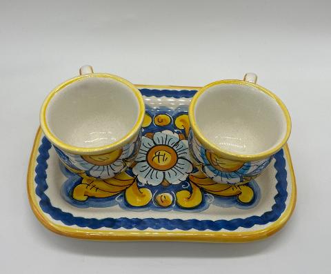Tet a Tet servizio da caffè, due tazzine e vassoio in ceramica Produzione artigianale Santo Stefano di Camastra Larghezza 19cm