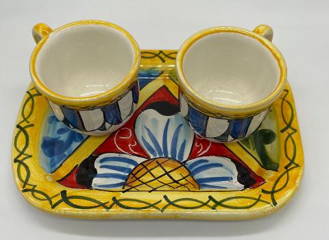 Tet a Tet servizio da caffè, due tazzine e vassoio in ceramica Produzione artigianale Santo Stefano di Camastra Larghezza 19cm