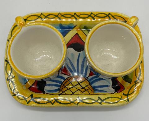 Tet a Tet servizio da caffè, due tazzine e vassoio in ceramica Produzione artigianale Santo Stefano di Camastra Larghezza 19cm