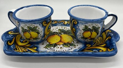 Tet a Tet servizio da caffè, due tazzine e vassoio in ceramica Produzione artigianale Santo Stefano di Camastra Larghezza 20cm