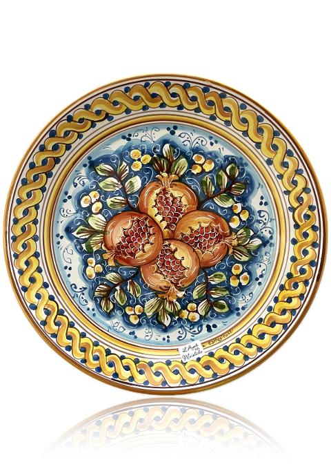 Piatto con melograni in ceramica siciliana da parete Produzione artigianale di Caltagirone diametro 37cm