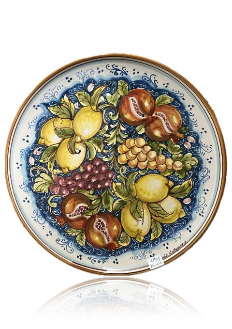 Piatto quattro stagioni autunno in ceramica siciliana da parete Produzione artigianale di Caltagirone diametro 43cm