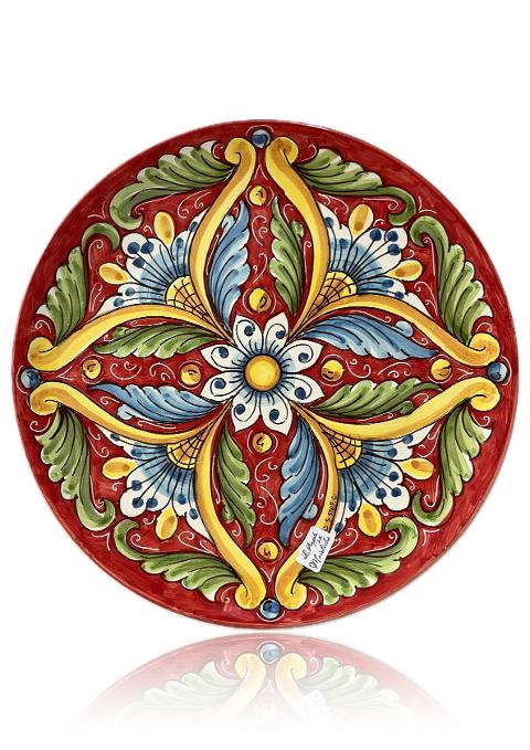 Piatto floreale in ceramica siciliana da parete Produzione artigianale di Caltagirone diametro 37cm