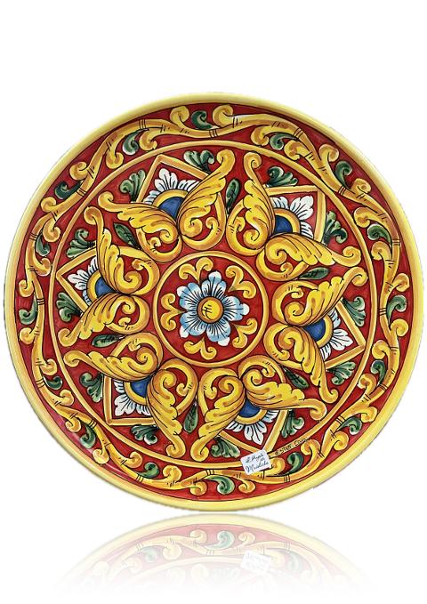 Piatto ornamentale barocco in ceramica siciliana da parete Produzione artigianale Santo Stefano di Camastra diametro43