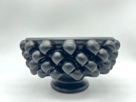 Ciotola pigna svuota tasche o porta caramelle decoro nero opaco in ceramica siciliana Produzione artigianale di Santo Stefano di Camastra Diametro 16cm