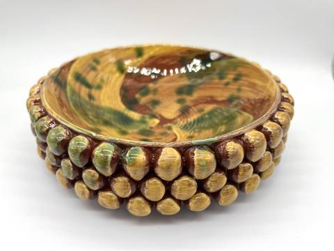 Ciotola pigna svuota tasche o porta caramelle ambrato Produzione artigianale di Santo Stefano di Camastra Diametro 17cm