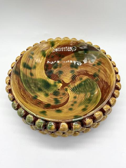 Ciotola pigna svuota tasche o porta caramelle ambrato Produzione artigianale di Santo Stefano di Camastra Diametro 17cm