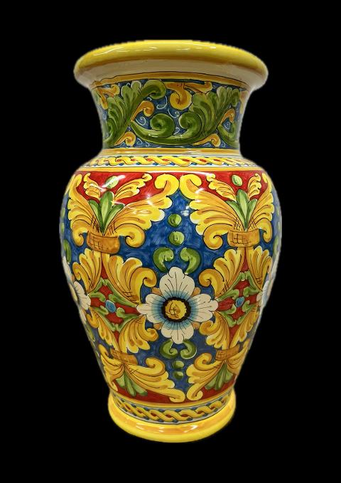 Portaombrelli in ceramica siciliana decoro barocco floreale Produzione artigianale di Santo Stefano di Camastra h.50cm