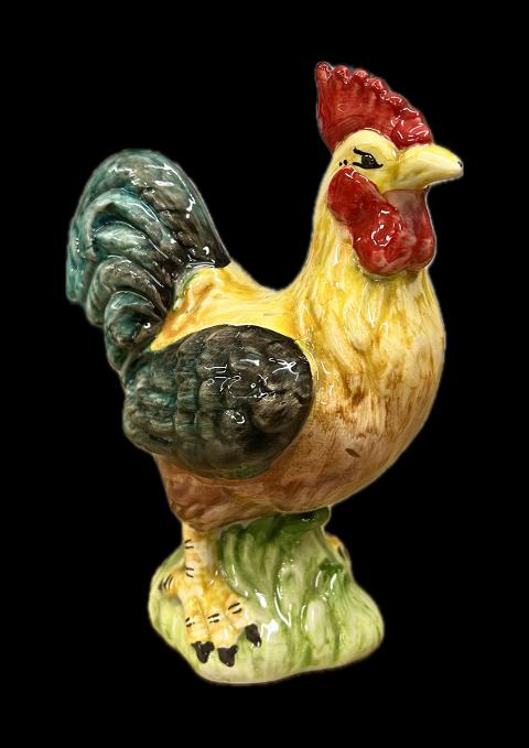 Gallo in ceramica siciliana giallo e verde bosco Produzione artigianale di Caltagirone H 21cm