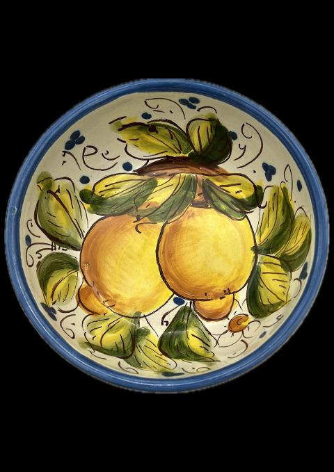 Ciotola in ceramica siciliana con limoni Produzione artigianale di Santo Stefano di Camastra diametro 14cm