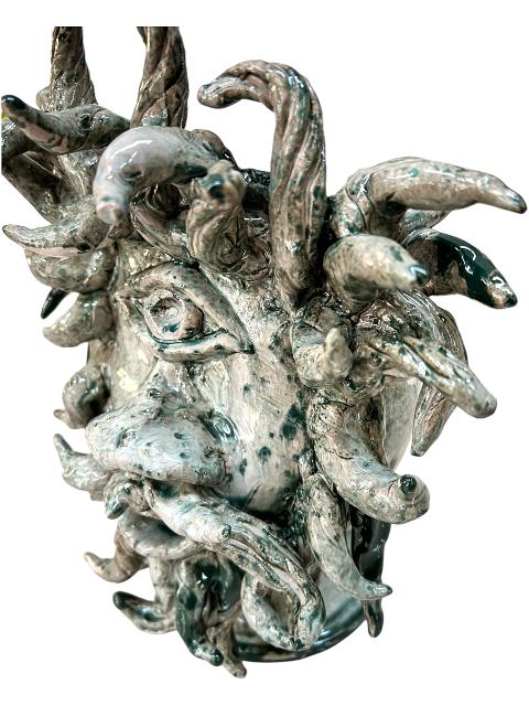 Testa di moro collezione I Miti modello Ciclope Polifemo colore grigio effetto marmo Produzione artigianale di Santo Stefano di Camastra h.30 cm