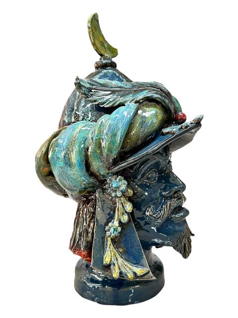 Testa di moro collezione I Miti modello Saladino con applicazioni Produzione artigianale di Palermo h.40 cm