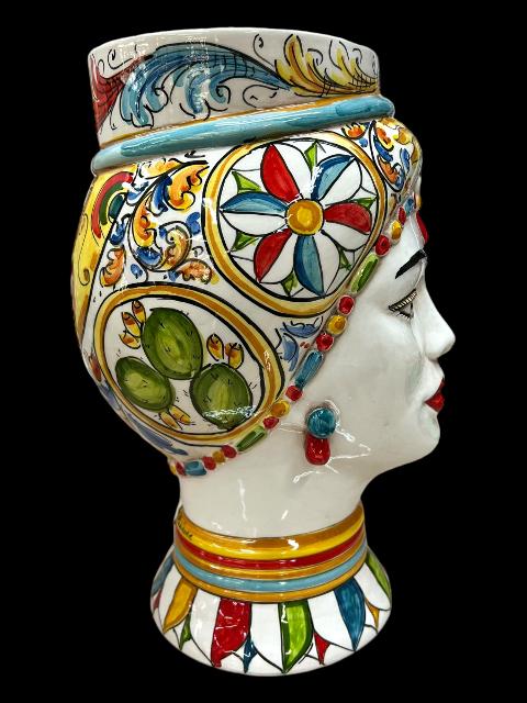 Testa di moro in ceramica siciliana decoro carretto modello Token Produzione artigianale  di Caltagirone h.31cm