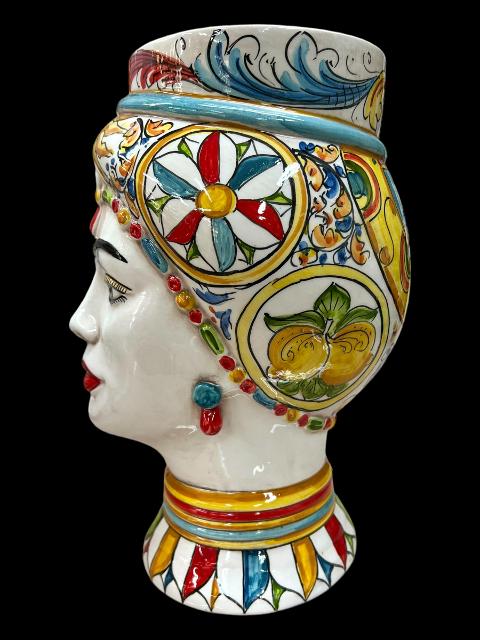 Testa di moro in ceramica siciliana decoro carretto modello Token Produzione artigianale  di Caltagirone h.31cm